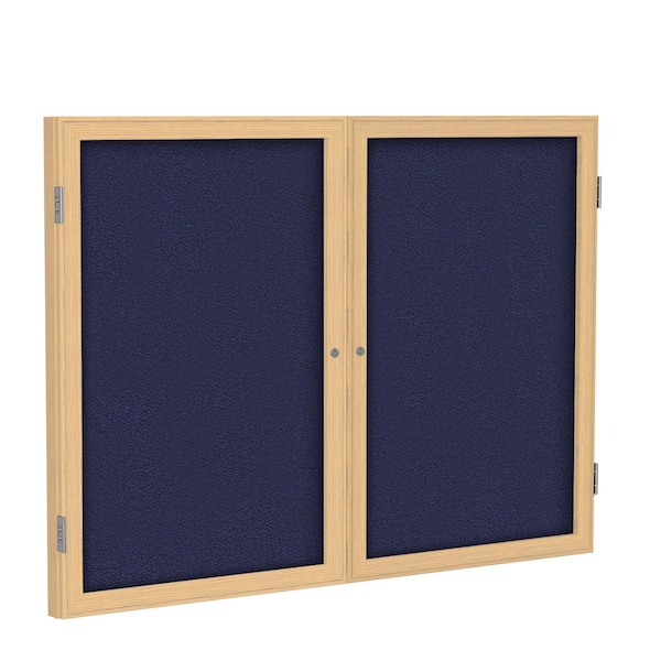 Enclosed Bulletin Board, 2 Door, Fabric, Oak Frame, 3 ft H x 4 ft W, Blue